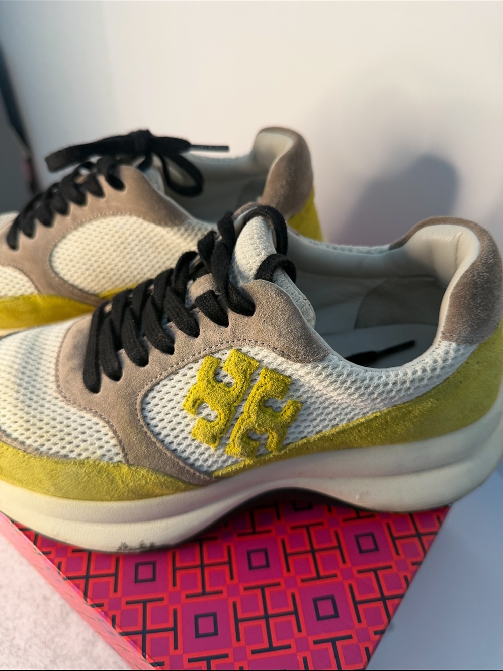 Tory Burch Kick Trainer Yellow Suede & Cream Mesh Women’s Sneaker